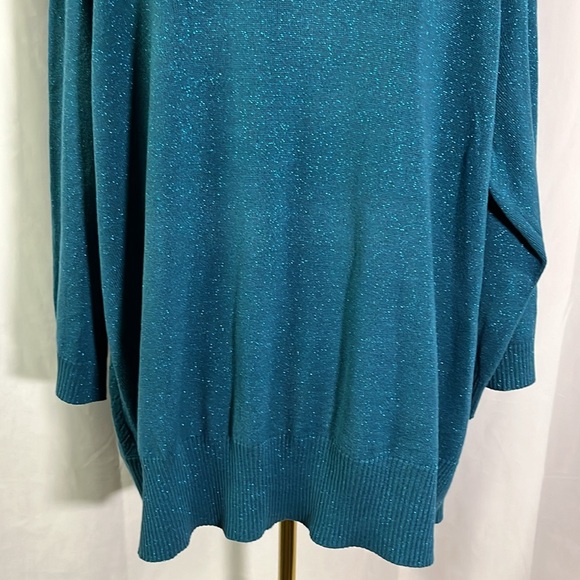 NWT Karen Scott Teal Rhinestone Embellished Glittery Twofer Cardigan - Picture 12 of 16
